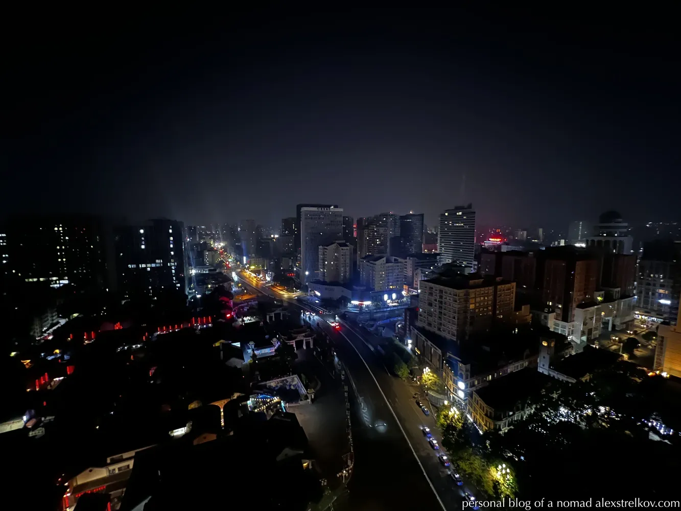 Night view of Kunming from the 24th floor hostel balcony